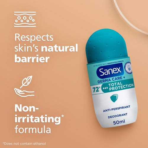 Sanex Derma Care+ Total Protection 72-Hour Antiperspirant Roll-On Deodorant