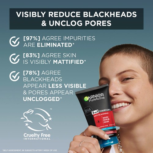 Garnier Pure Active 3in1 Charcoal Blackhead Face Mask Scrub & Wash