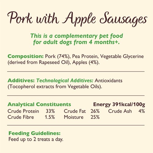 Lily's Kitchen Dog Meaty Treats Cracking Pork and Apple Sausages