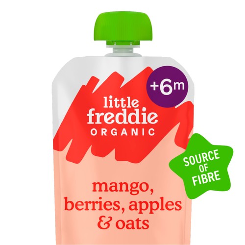 Little Freddie Organic Mango, Berries, Apples & Oats Baby Food Pouch 6+ M