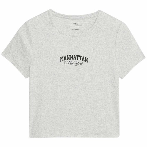 M&S Ribbed T-Shirt, 8-9 Years, Grey Marl