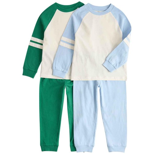 M&S Kids Raglan Pyjamas, 6-7 Years, Blue Mix