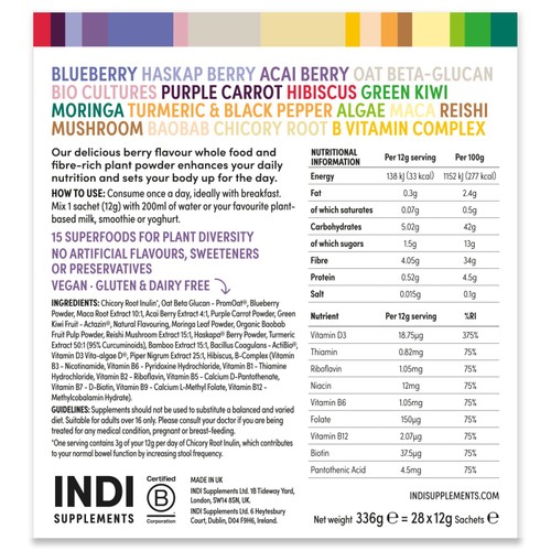 INDI Daily Gut Berry Flavour High Fibre Powder