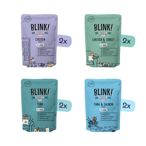 Blink! Kitten Wet Chicken & Fish Premium Fillets in Jelly Multipack Pouches