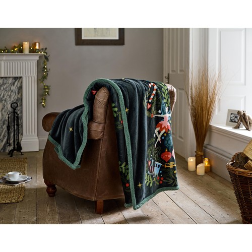 Deyongs Traditional Tree Navy Sherpa Throw