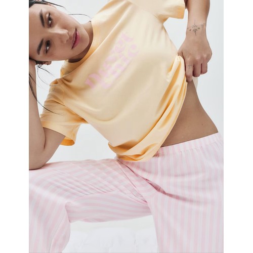 M&S Womens Pure Cotton Pyjama Set With Woven Bottoms, Small, Yellow