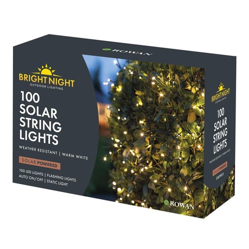 Bright Night 100 LED Solar String Lights Warm White