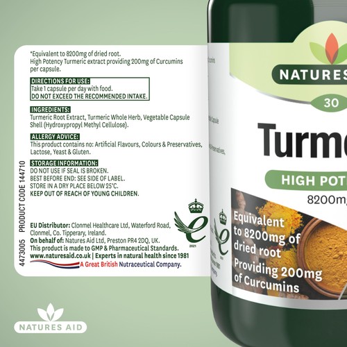 Natures Aid Superfoods Tumeric Supplement Capsules 8200mg
