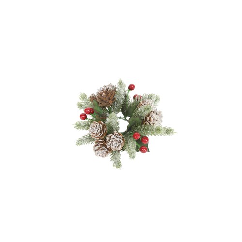 Frosted Fir/Red Berry Wreath Candle Ring