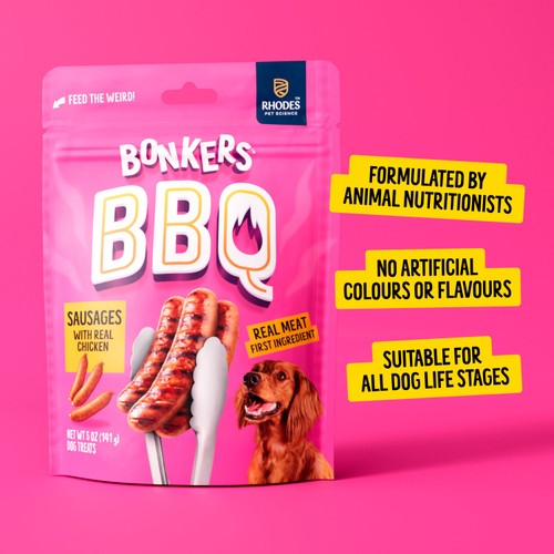 BONKERS BBQ, Soft & Chewy Chicken Sausage Flavored Dog Treats, 85g, Bag