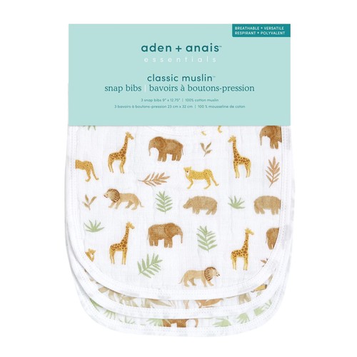 Aden+Anais essentials 3 pack cotton muslin baby snap bibs tanzania