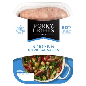 Porky Lights 6 Lower Fat Premium Pork Sausages