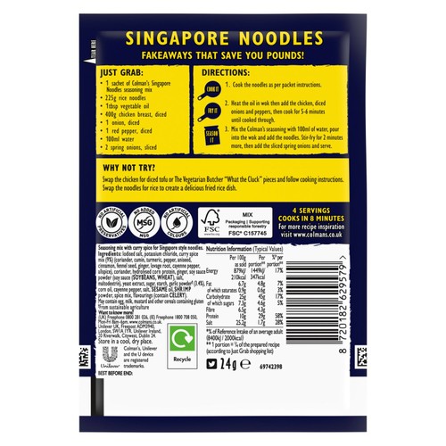 Colman's Weekend Wonders Meal Maker Recipe Mix Singapore Noodles