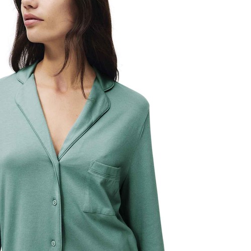 M&S Womens Cotton Modal Revere Pyjama Set, XS, Green
