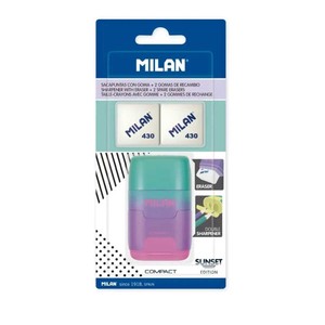 Milan Sunset Compact Pencil Sharpener & 2 Replacement Erasers