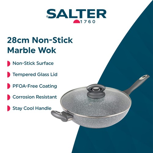 Salter Marblestone 28cm Wok Grey