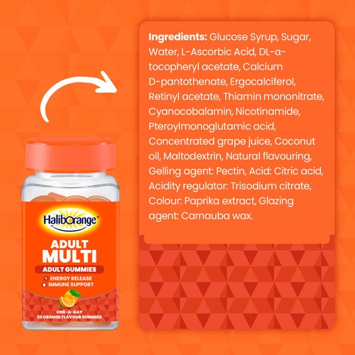 Haliborange Adult Multivitamin Energy & Immune Support Orange Gummies 