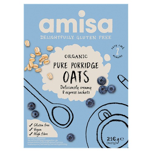 Amisa Organic Gluten Free Pure Porridge Oats Express Sachets
