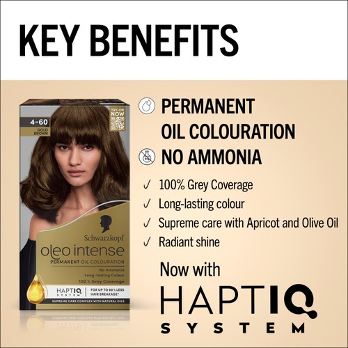 Schwarzkopf Oleo Intense Permanent Hair Colour with HAPTIQ Gold Brown 4-60
