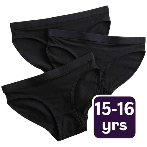 M&S Girls Cotton Stretch Knickers, 15-16 Y, Black