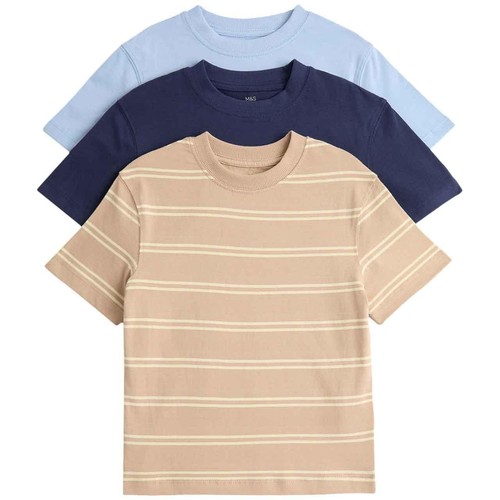 M&S Unisex Pure Cotton T-Shirts, 6-7 Years, Navy