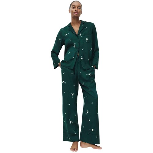 M&S Womens Dream Satin Cocktail Print Pyjama Set, 12, Light Green