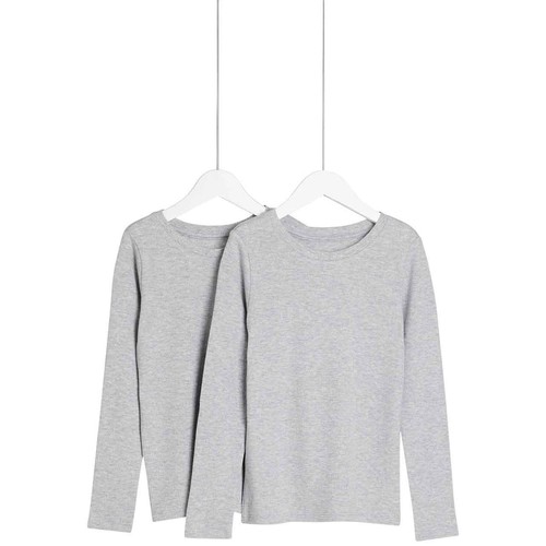 M&S Unisex Heatgen Thermal Tops, 6-7 Years, Grey Marl