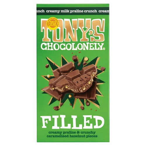 Tony's Chocolonely Milk Chocolate Praline Hazelnut Crunch Filled Bar