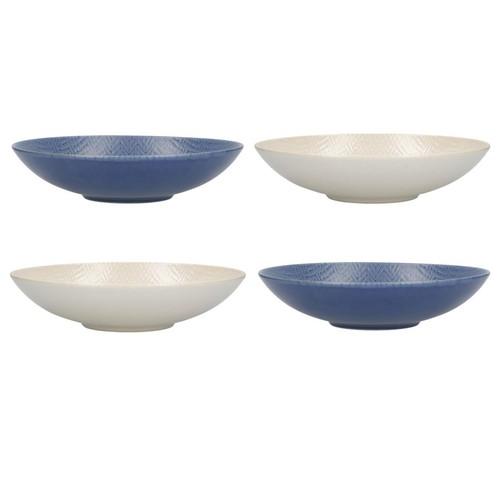 KitchenCraft Stoneware Coupe 22cm Bowl Set, Blue Embossed
