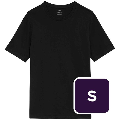 M&S Mens Cotton Crew Neck T-Shirt, S, Black