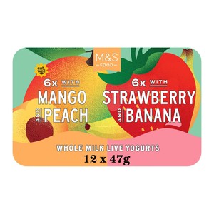 M&S 6 x Mango & Peach & 6 x Strawberry & Banana Whole Milk Live Yogurts