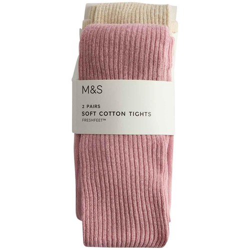 M&S Girls Glitter Rib Tights, 13-14 Y, Pink