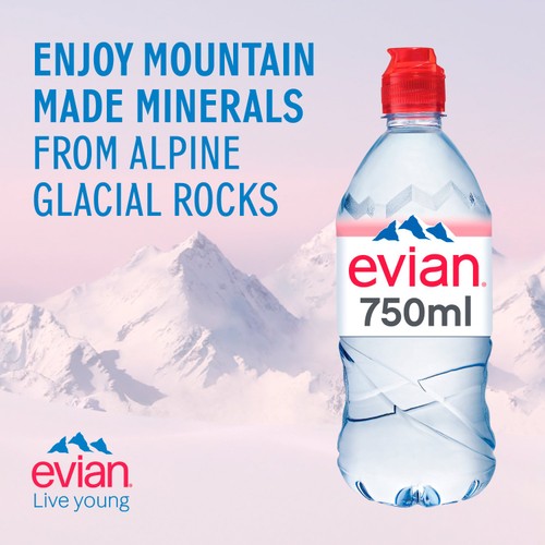 Evian Still Natural Mineral Spring Bottled Water with Sports Cap Multipack