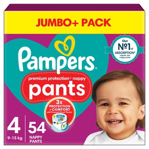 Pampers Premium Protection Nappy Pants, Size 4 (9-15kg) Jumbo+ Pack 54 per pack