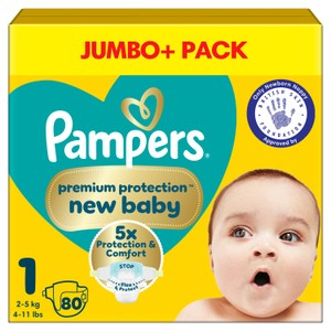 Pampers New Baby Nappies, Size 1 (2-5kg) Jumbo+ Pack