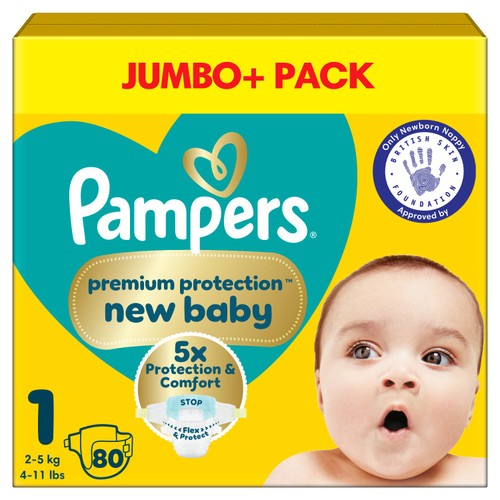 Pampers New Baby Nappies, Size 1 (2-5kg) Jumbo+ Pack