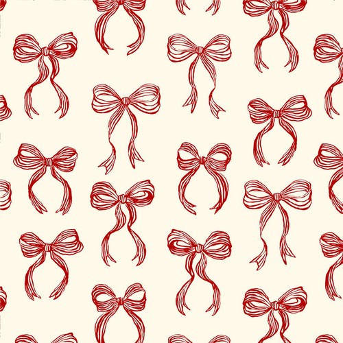 Red on Cream Bows Christmas Rollwrap