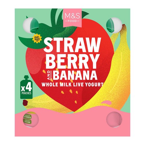 M&S 4 Strawberry & Banana Whole Milk Live Yogurt