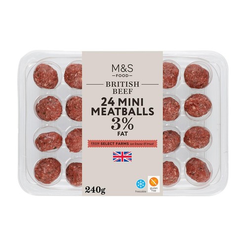 M&S Select Farms 24 Mini British Beef Meatballs 3% Fat