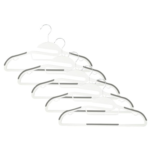 Non-Slip Plastic Clothes Dress Suit Hangers, White & Grey,  5pk
