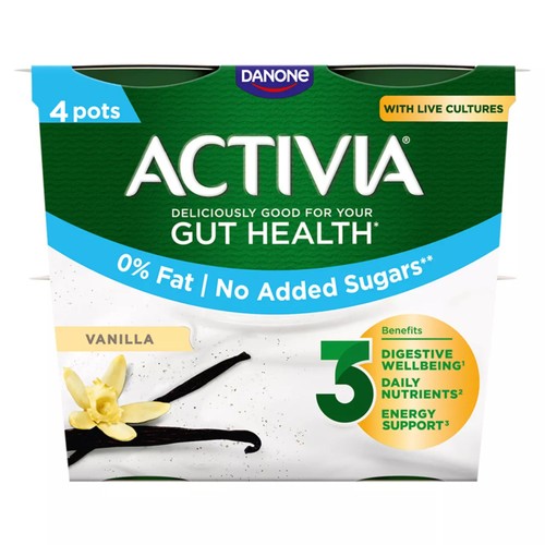 Activia Vanilla Fat Free No Added Sugar Gut Health Fruit Yoghurt Multipack