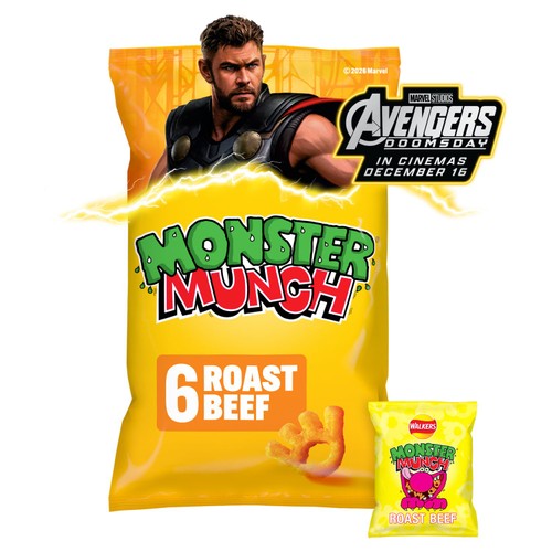 Walkers Monster Munch Roast Beef Multipack Snacks Crisps 6x20g