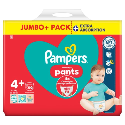 Pampers Baby-Dry Nappy Pants Size 4+ Extra Absorption Jumbo+ Pack