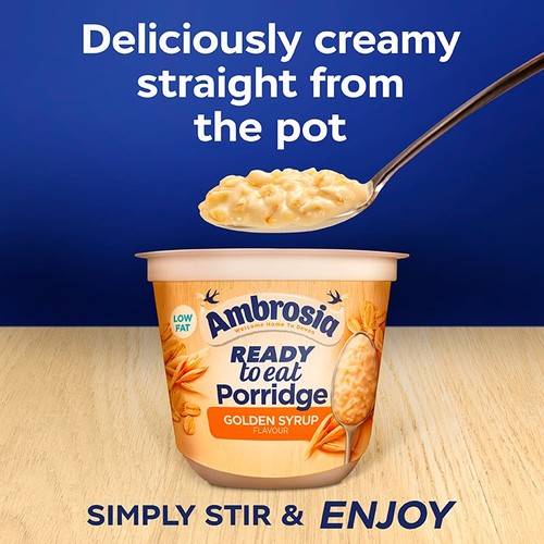 Ambrosia Ready to Eat Porridge Oat Cereal Pot Golden Syrup