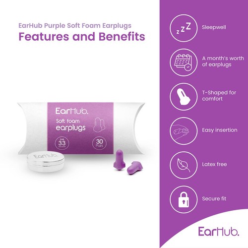 EarHub Sleepwell Purple Soft Foam Earplugs