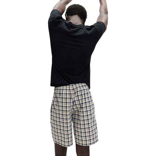 M&S Mens Pure Cotton Checked Pyjama Shorts, L, Blue Mix