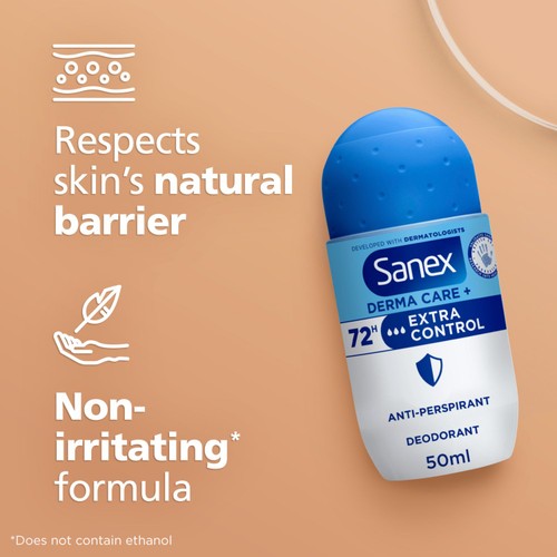 Sanex Derma Care+ Extra Control 72-Hour Antiperspirant Roll-On Deodorant