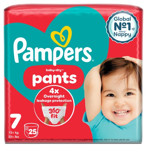 Pampers Baby-Dry Nappy Pants, Size 7 (15kg+) Essential Pack