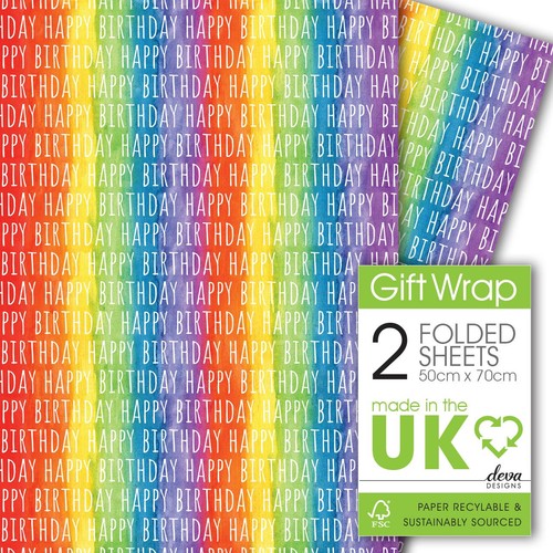 Rainbow Birthday Gift Wrap Sheets