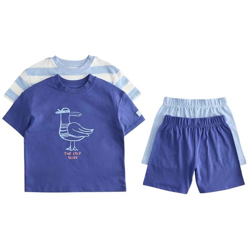 M&S Boys Seagull Graphic Short Pyjamas, 3-4 Years, Blue Mix